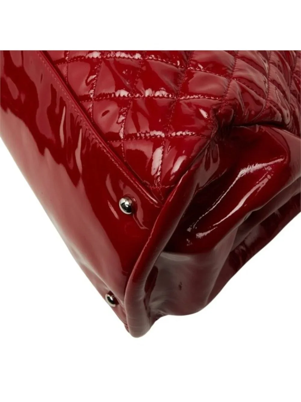 Chanel CC Logo Quilted Mademoiselle Tote Shoulder Bag Red Patent